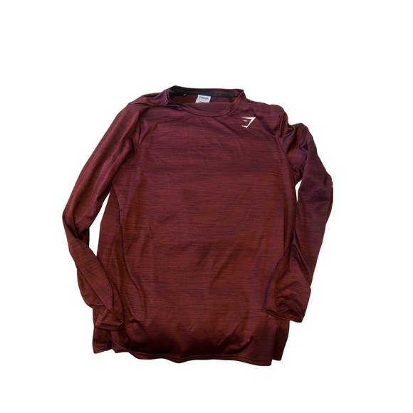 Gymshark Burgundy Sweat Wicking Long Sleeve T-Shirt Mens XL - Picture 1 of 3